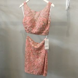 short two piece formal dress designer lace